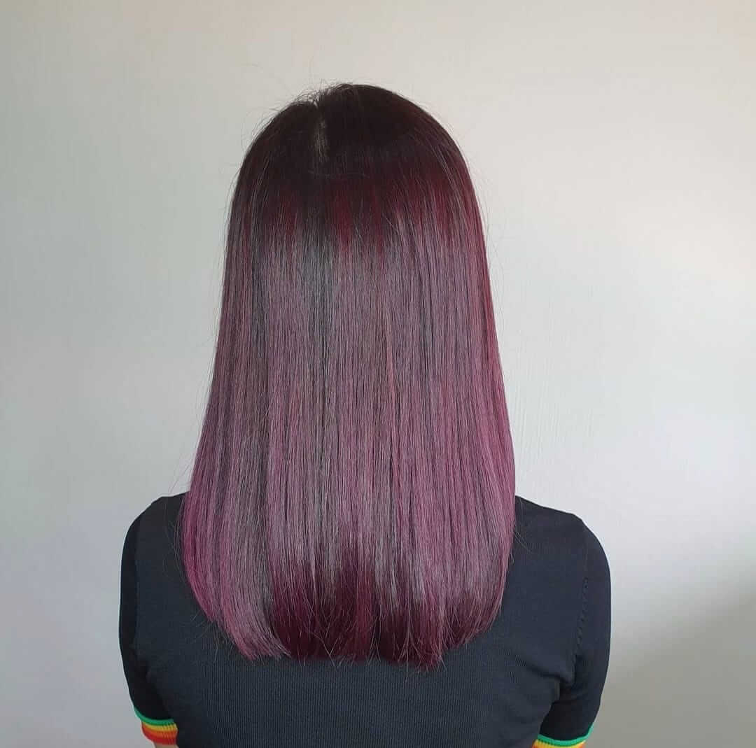 Purple bob hairstyle cut and coloured at Stage Hair Studio